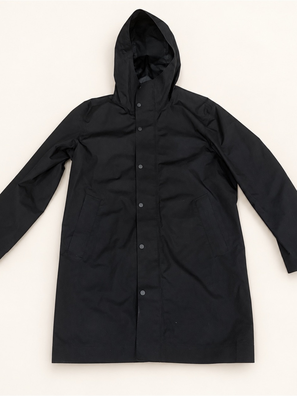 UNIQLO BLOCKTECH Black Hooded Raincoat Men’s Medium Zip & Snap Front